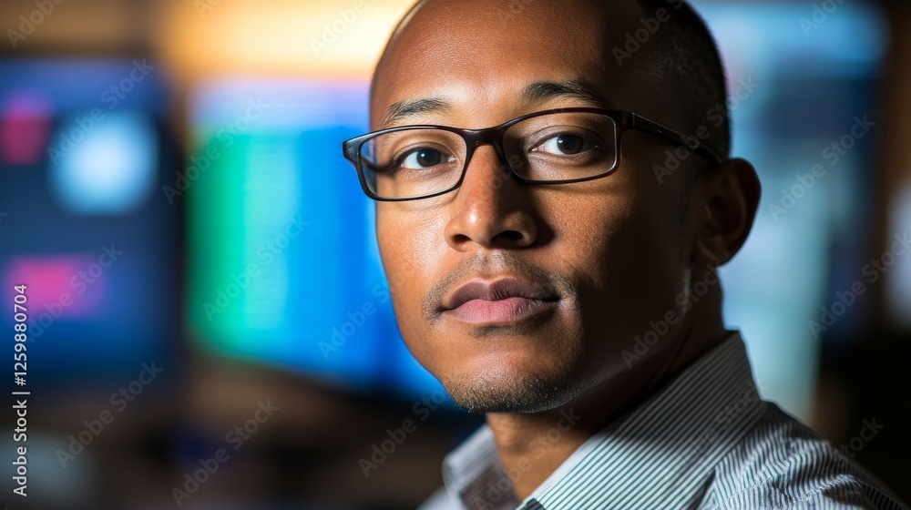 Obraz premium Professional Man in Glasses with Serious Expression in Office