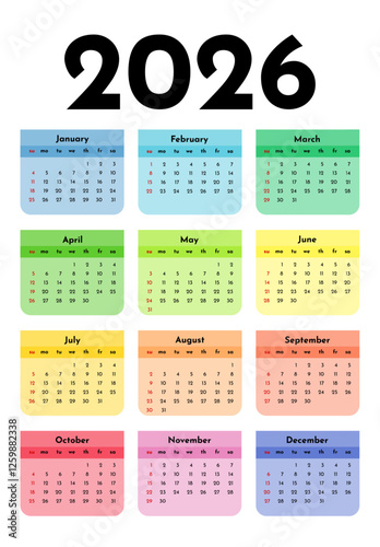 Calendar for 2026 isolated on a white background