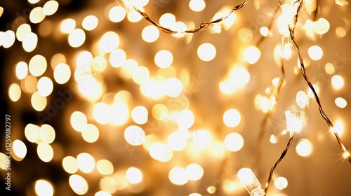 An abstract image with lots of soft, defocused lamps with white and gold lighting, which will create a warm atmosphere. the bokeh effect