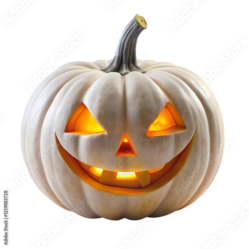 Spooky halloween white pumpkin jackolantern glowing creepy festive autumn on transparent background