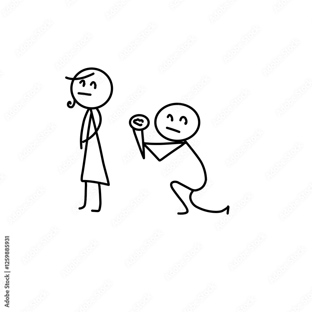 Vector illustration of a stickman proposing but getting rejected Vector illustration of a stickman proposing but getting rejected