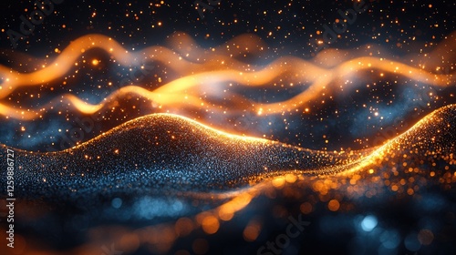 Abstract waves of light and particles create a mesmerizing visual effect in a dark background