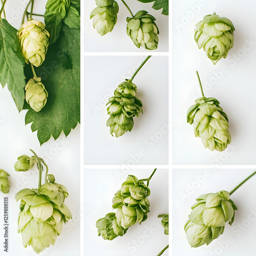 Vibrant Green Hops for Craft Beer Brewing on Clean White Background