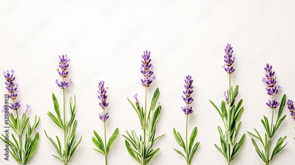 Naklejka premium A serene arrangement of lavender flowers on a light background, showcasing nature's beauty and tranquility