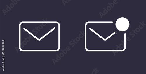 New email message icon line stroke ui button vector simple graphic set, thin linear envelope with incoming mail notice pictogram sign symbol, mailbox sms letter dark interface notification
