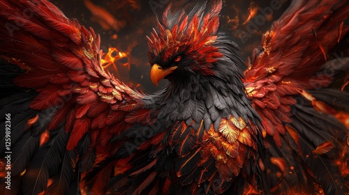Majestic Mythical Phoenix Bird Bursting in Fiery Flames of Legendary Rebirth and Destruction