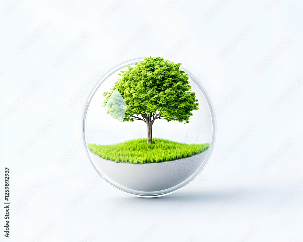 Tree grows in globe, represents environmental protection and sustainability concepts Tree grows in globe, represents environmental protection and sustainability concepts