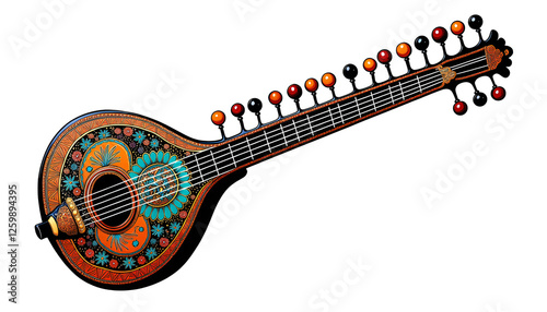 Traditional stringed instrument with detailed folk-inspired ornamentation