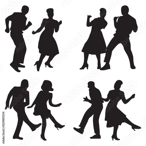 Couple dancers in ballroom dance competition vector illustration