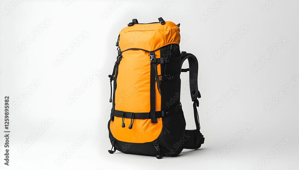 Backpack on display. Product shot for online store. Plain backdrop with soft light