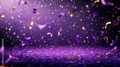 Pink glitter background, purple particles falling in the air, purple and black color gradient, dark violet background, shiny, glowing lights, glittery background, ultra-realistic, hyper detailed.