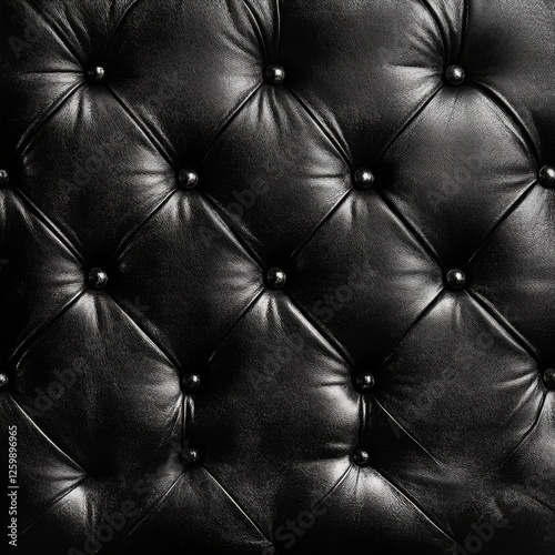 Black leather tufted upholstery close-up, interior design