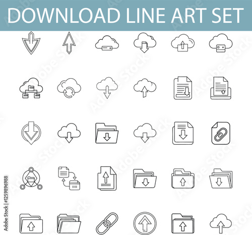 Download Line Art Set Cloud, File, Upload, Download Icons
