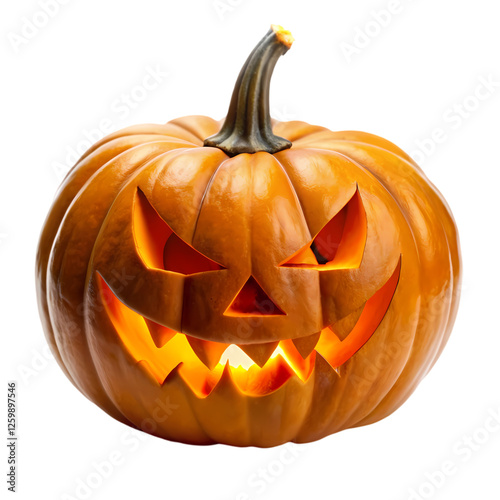 Spooky halloween jack o lantern pumpkin glowing dark background fall face on transparent background