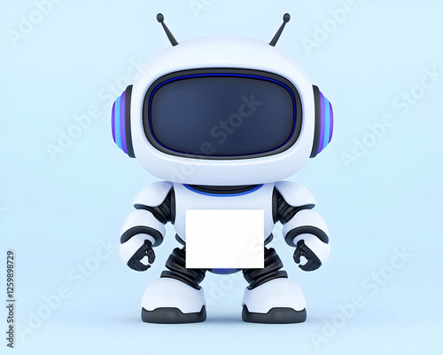 Wallpaper Mural Cute Robot Holds Sign on Light Blue Background. Used for Tech, Future Torontodigital.ca