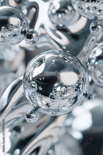 Mesmerizing Liquid Chrome Sphere Explosion with Floating Metallic Droplets in Zero Gravity Abstract
