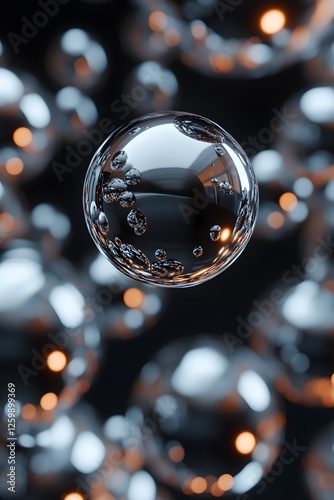 Liquid Chrome Sphere Explosion with Floating Metallic Droplets in Zero Gravity