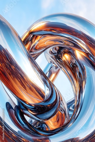 Metallic Liquid Chrome Infinity Loop:Smooth Futuristic Abstract Sculpture with Ultra-Detailed