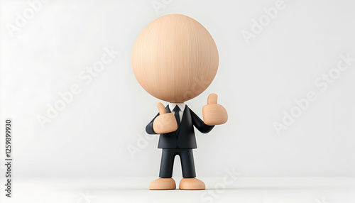 Egghead character in suit gives thumbs up; isolated white background; cartoon character photo