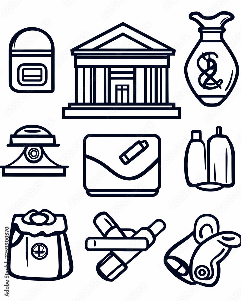 Finance Icons Collection Bank, Money Bag, Credit, Balance, and Investments Finance Icons Collection Bank, Money Bag, Credit, Balance, and Investments