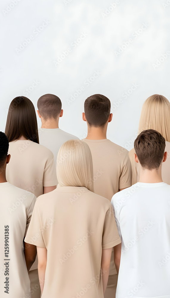 Obraz premium Group of people stand together from behind, togetherness, unity, diversity