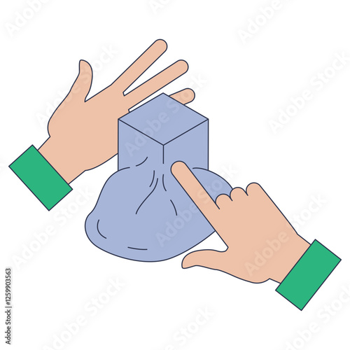 Hands sculpting a cube from raw material, symbolizing transformation and creativity.