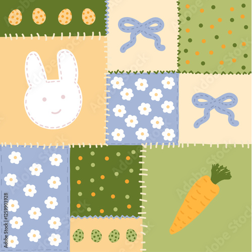 Fondo de retazos de tela con dibujos de Pascua.