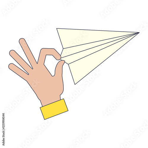 A hand lifts a paper plane, symbolizing creativity and new beginnings.