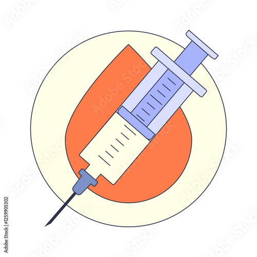 Illustration of a syringe over a blood drop, symbolizing medical testing or vaccination.