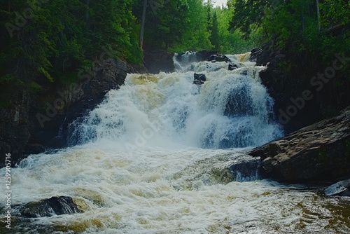 Fish Creek Falls - Majestic Waterfall in Forested Landscape of Steamboat Springs, Colorado photo