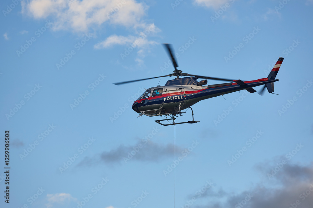 Helicopter rescue team training simulation. Austria police division