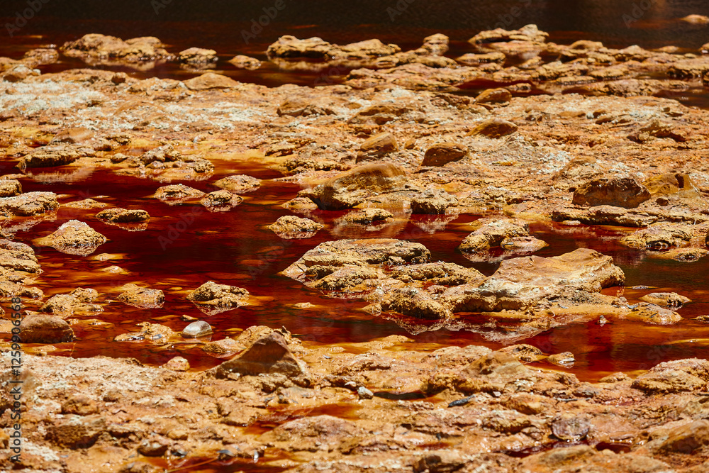 Ferruginous mineral waters. Riotinto opencast mine. Huelva, Andalucia. Spain