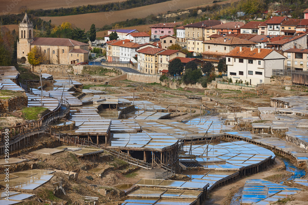 Antique salt platforms in Basque Country. Salinas de Anana. Spain