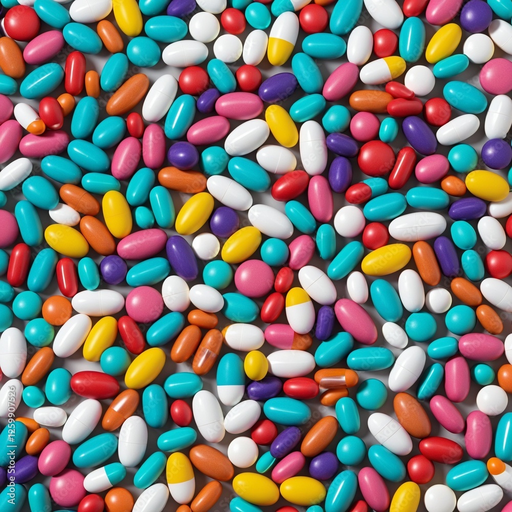 Vibrant Array of Pharmaceutical Pills and Capsules Displayed Neatly Vibrant Array of Pharmaceutical Pills and Capsules Displayed Neatly