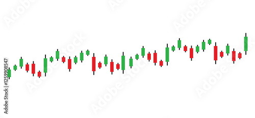 Trade of stock. Chart of forex with candles. Graph for financial market. Stock trade data on graph with japanese sticks. Exchange, buy, sell on stockmarket. Vector illustration flatisolated on white