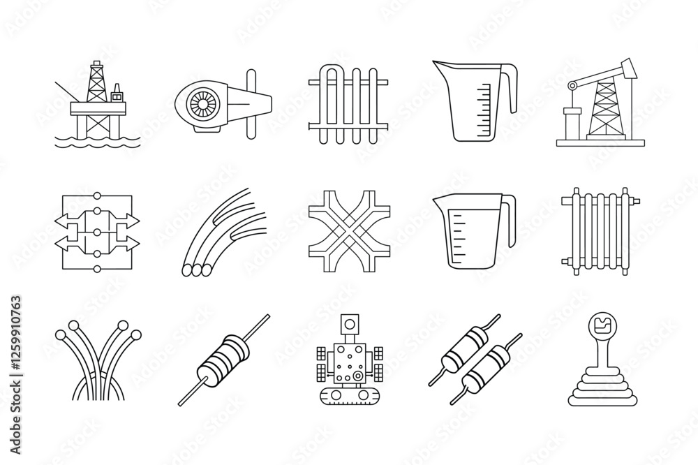 worker and mechanic icon set line art on white background worker and mechanic icon set line art on white background