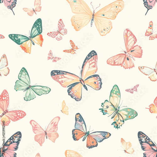 background, background, butterfly background, pastel tones, light tones, various butterflies, 