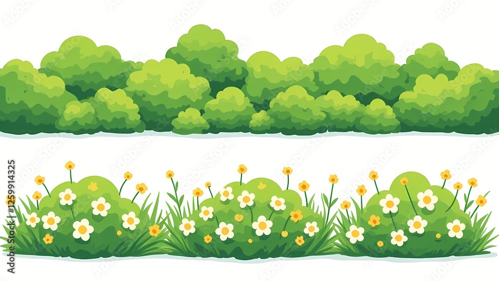 Naklejka premium Lush green cartoon garden