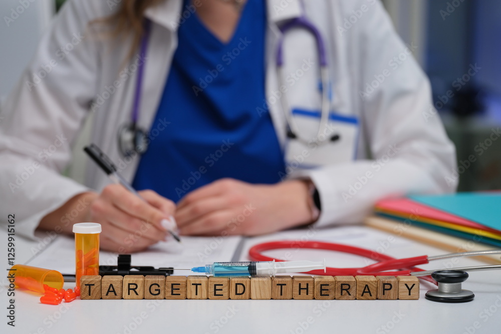 A healthcare provider meticulously documenting targeted therapy treatments while prioritizing patient care and support