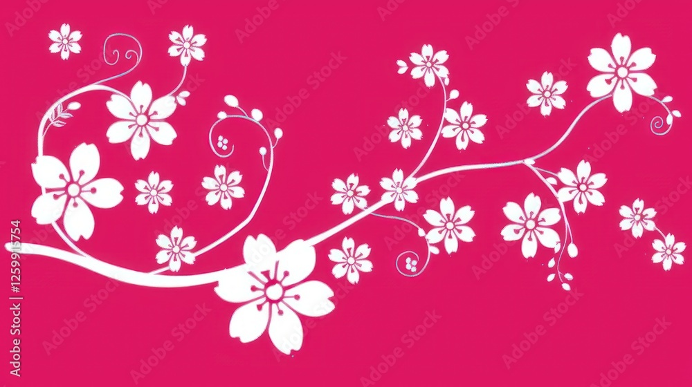 Elegant White Cherry Blossoms on Vibrant Pink Background Elegant White Cherry Blossoms on Vibrant Pink Background