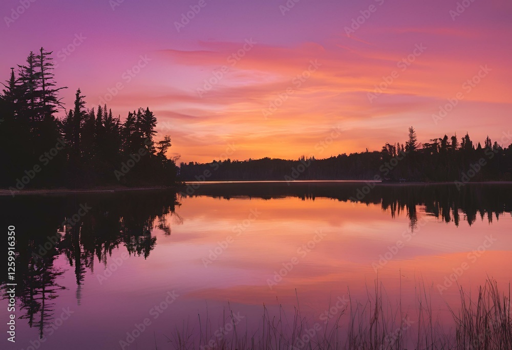 Fototapeta premium Vibrant Sunset over Calm Lake