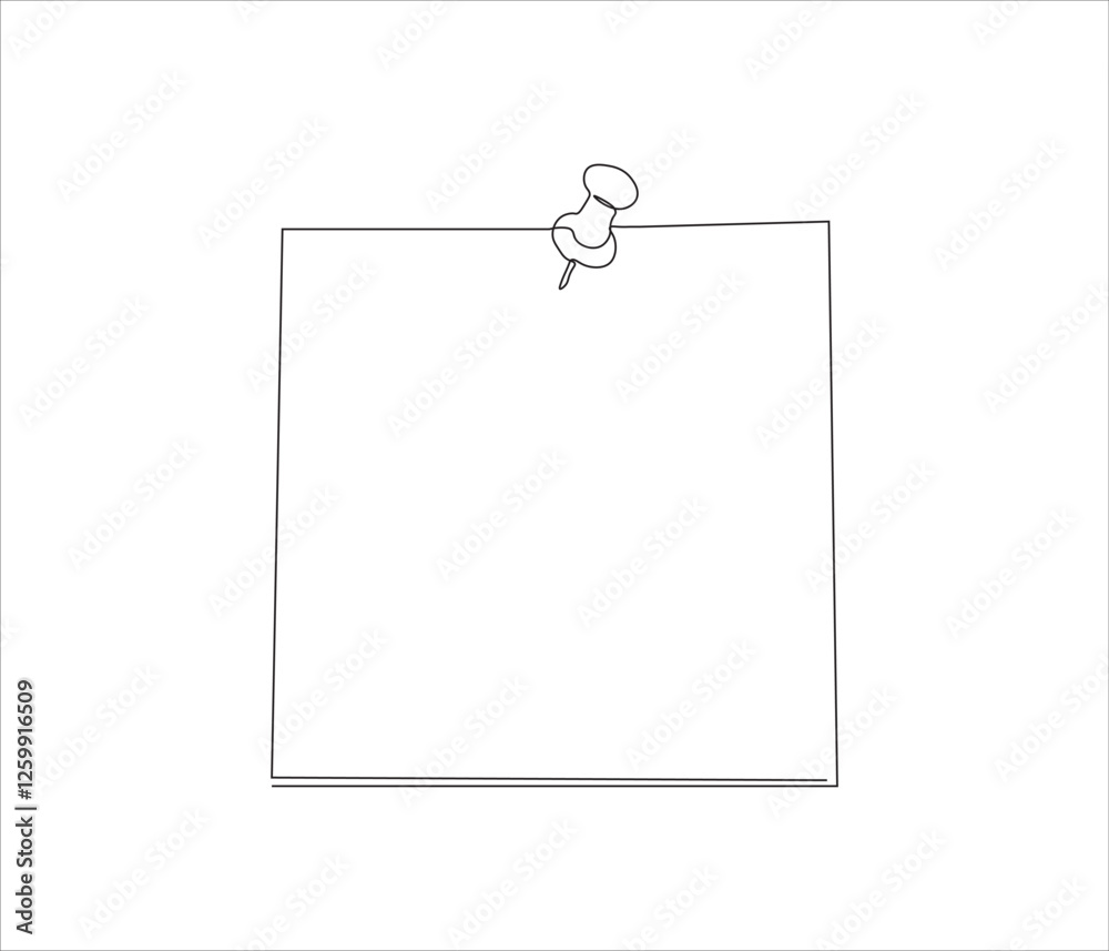 One continuous line drawing of blank pinned note. ppt single line drawing of blank pinned note. editable stroke