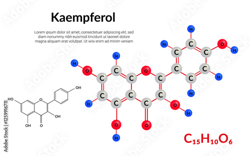 Kaempferol natural plant flavonol, molecular structure formula