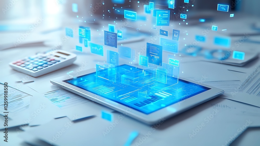 3D Illustration of Business Analytics with Digital Tablet, 3D illustration of an electronic tablet with financial graph charts 3D Illustration of Business Analytics with Digital Tablet, 3D illustration of an electronic tablet with financial graph charts