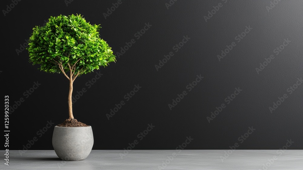 Small potted tree, dark background, office desk, growth Small potted tree, dark background, office desk, growth