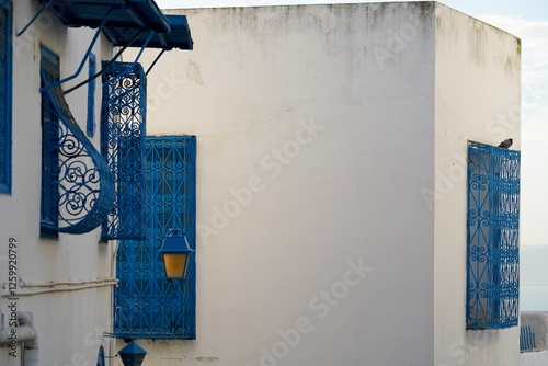 Il caratteristico villaggio di Sidi Bousaid si trova vicino a Cartagine e si distingue per i colori bianco e azzurro delle sue case. Cartagine, Tunisia, Africa del Nord photo