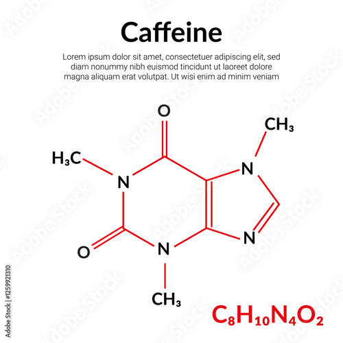 Caffeine molecular structure formula, suitable for education or chemistry science content