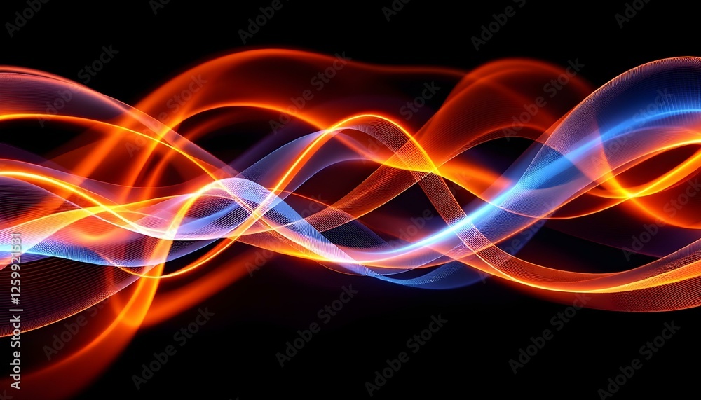 Naklejka premium Abstract waves, neon colors, flowing energy, black background