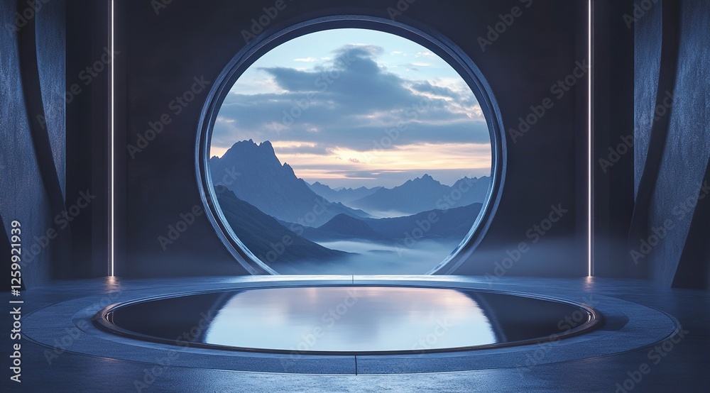 Naklejka premium Mountain and lake background product booth background