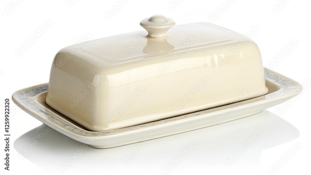 Cream-colored Ceramic Butter Dish with Lid and Tray Cream-colored Ceramic Butter Dish with Lid and Tray